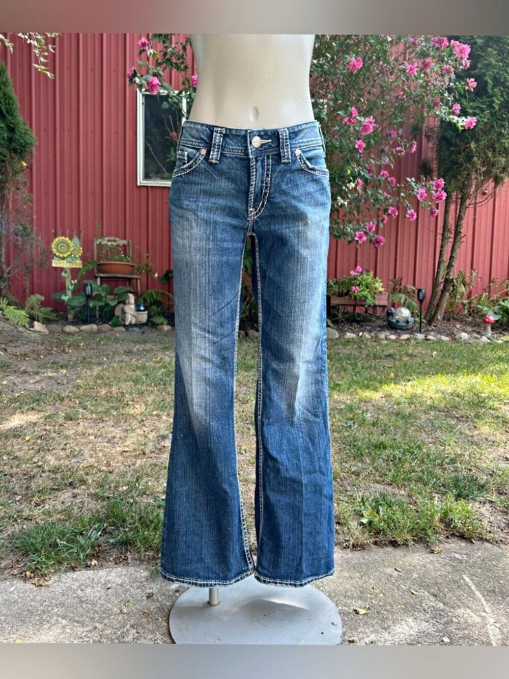 Silver Jeans Suki Surplus Stretch Thick Stitch Mid Rise Boot Cut Jeans~29x29~